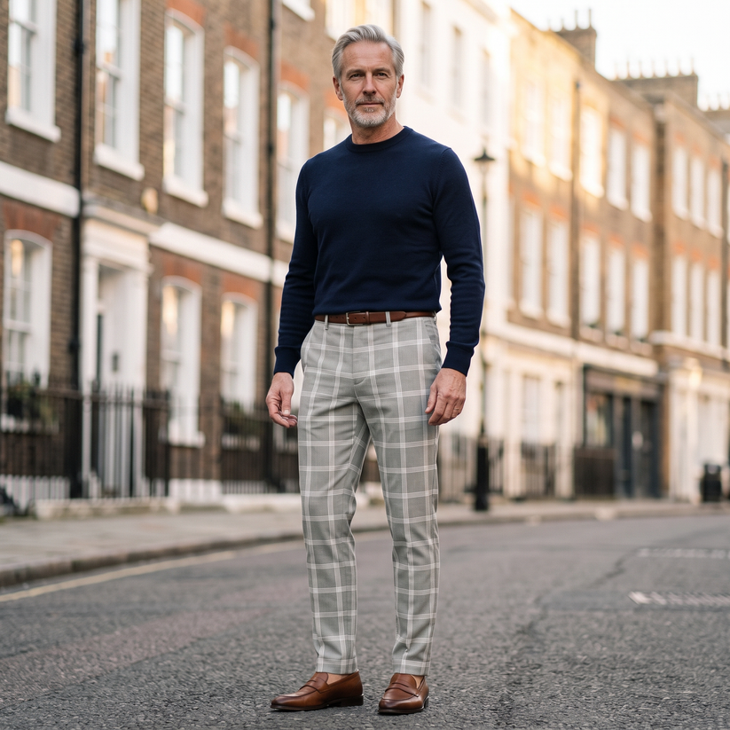 MELBOURNE SLIM-FIT CHECKED TROUSERS