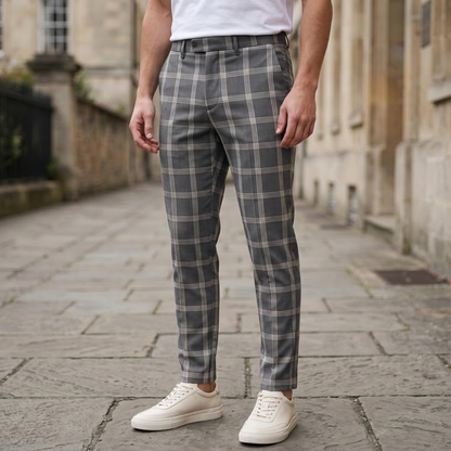 MELBOURNE SLIM-FIT CHECKED TROUSERS