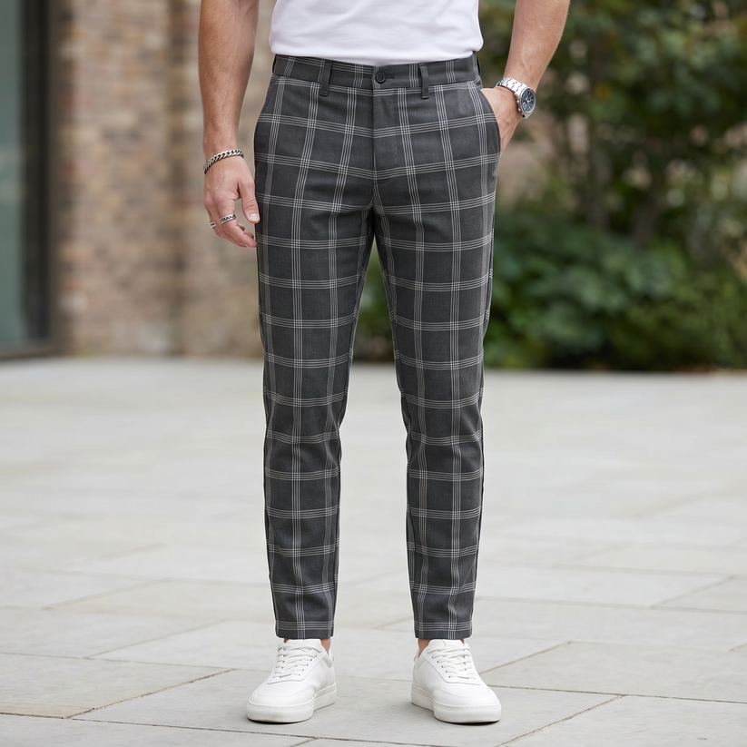 MELBOURNE SLIM-FIT CHECKED TROUSERS